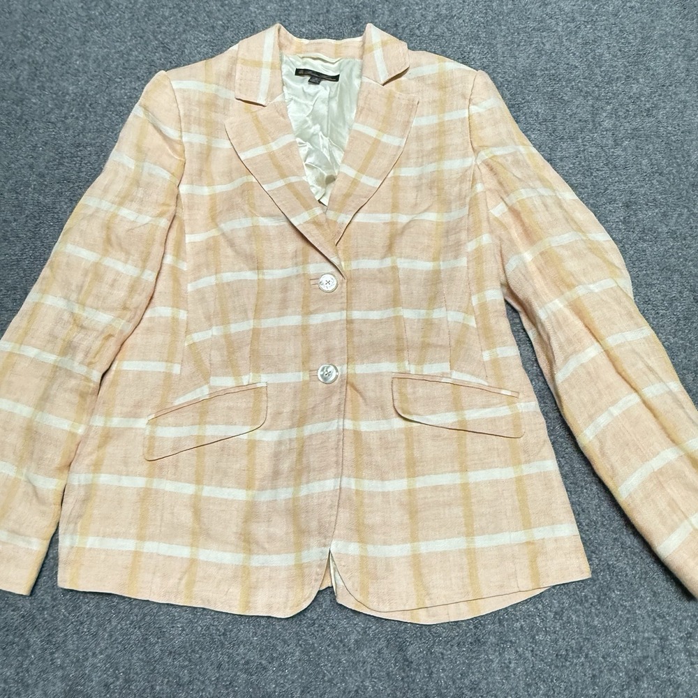BROOKS BROTHERS Blazer Jacket Womens 12 Checkered Linen